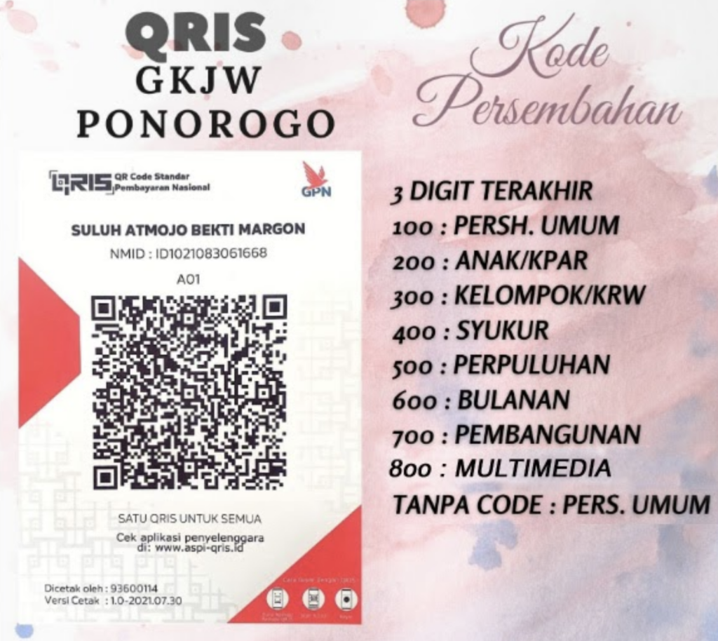 Rekening Kas GKJW Jemaat Ponorogo menggunakan QRIS